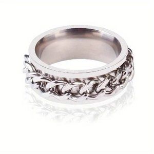 NEW 1pc Silver Stainless Steel Rotatable Thick Chain Link Ring For Men Size 12